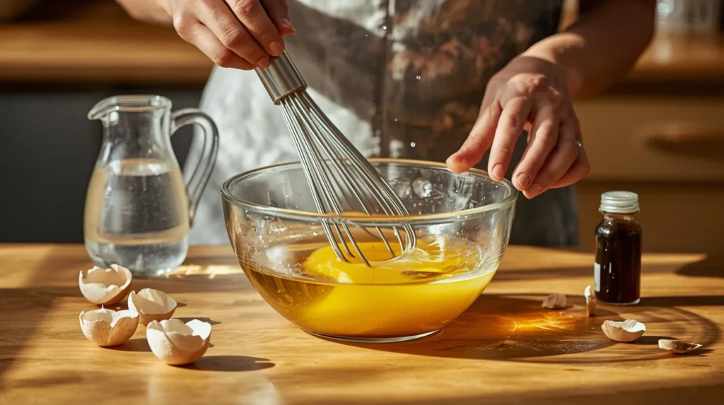 Mix eggs for pancake Mix eggs for pancake